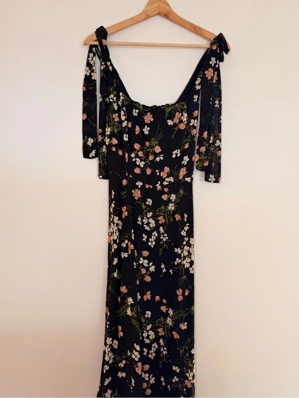 Reformation Black Floral Tie-Shoulder Midi Dress - Picture 3 of 6